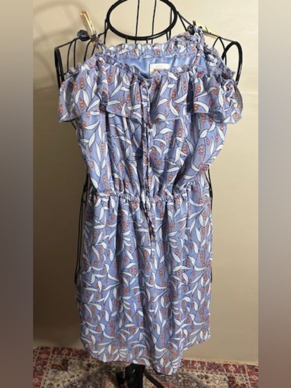 size small womens  casual wear dress light blue print spring summer